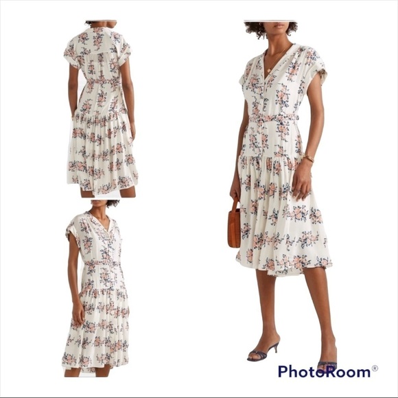 NWT VERONICA BEARD 100% Silk White Floral Meagan Midi Dress Size 2 - Picture 1 of 10